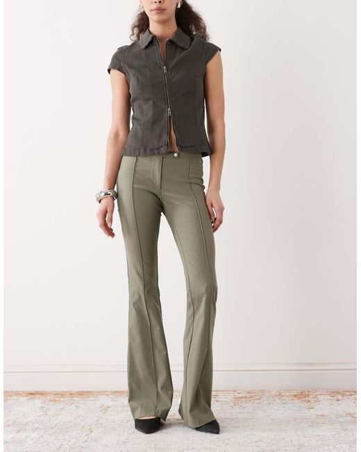 Monki Natural Flared Tailored Trousers