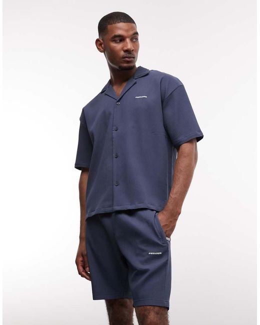 PEGADOR Blue Troy Plissee Shorts Co-ord for men