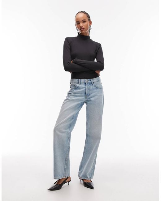 Body près du corps à manches longues avec épaulettes et col montant ASOS en coloris Blue