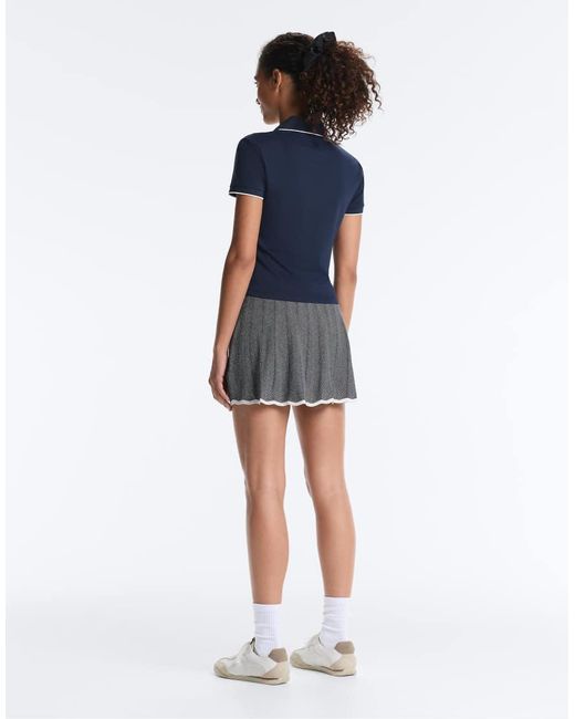 Oysho Blue Comfortlux Short Sleeve Piping Polo Shirt