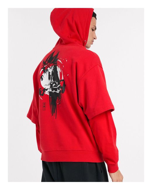 ASOS Red Oversized Double Layer Hoodie With Yu-gi-oh Back Print for men