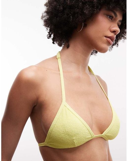 Monki Yellow Seersucker Triangle Bikini Top Co-Ord