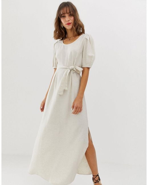 Vero Moda Linen Maxi Dress With Volume Sleeve in Cream (Natural) | Lyst