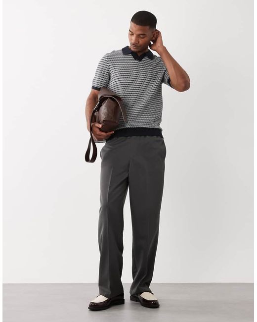 Threadbare Gray Cotton Rich Textured Knit Polo Top for men