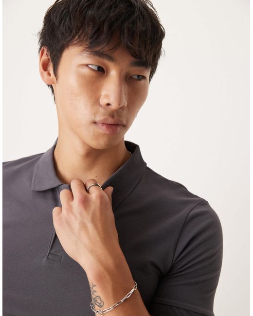 ASOS – körperbetontes basic-polohemd aus pikee in Blue für Herren