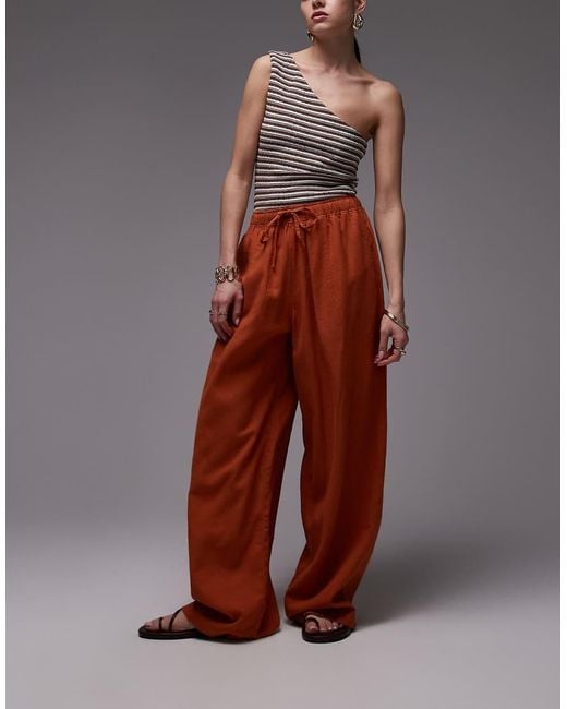 TOPSHOP Red Linen Balloon Trouser