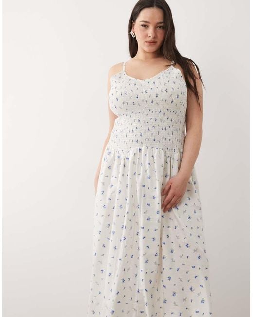 Esmee Curve White Shirred Drop Waist Maxi Beach Dress