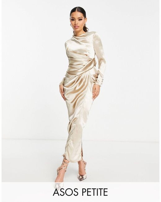 Asos design petite - robe longue satinée à col montant - huître ASOS en  coloris Neutre | Lyst