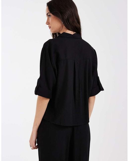 Aware Black Linen Blend Sleeve Detail Safari Shirt Co-ord