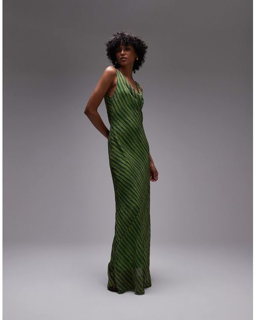 TOPSHOP Green Built Up Double Layered Cowl Neck Maxi Dress