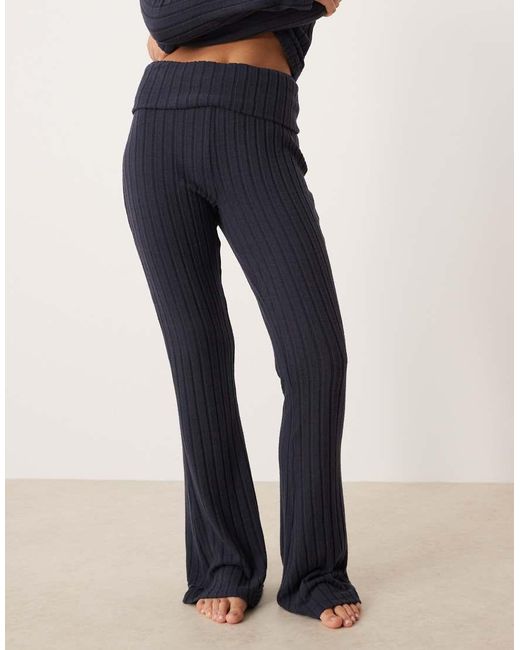 ASOS Blue Wide Rib Fold Over Wide Leg Pants