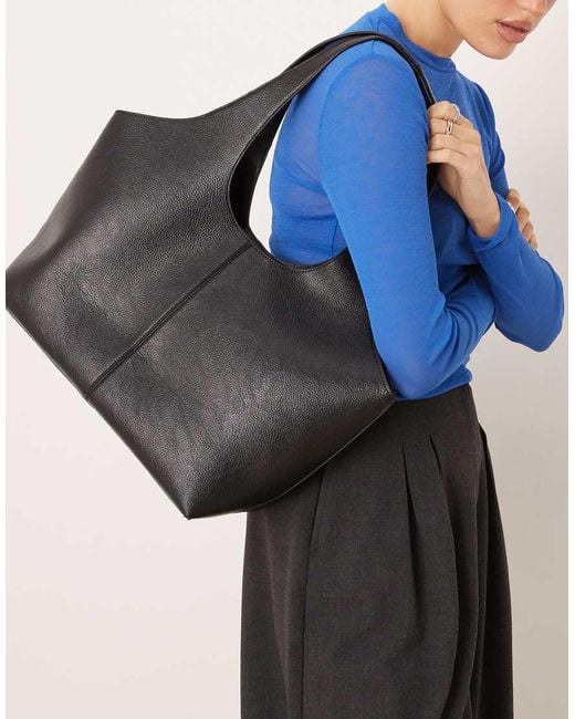 Mango Black Faux Leather Shopper Bag