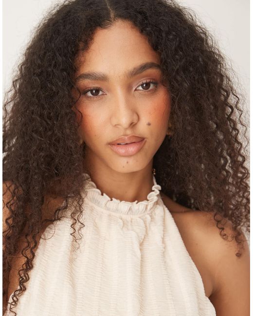 ASOS Natural Textured Sleeveless Halter Neck Top With Open Back