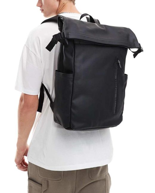 Tommy Hilfiger Black Monotype Rolltop Backpack for men