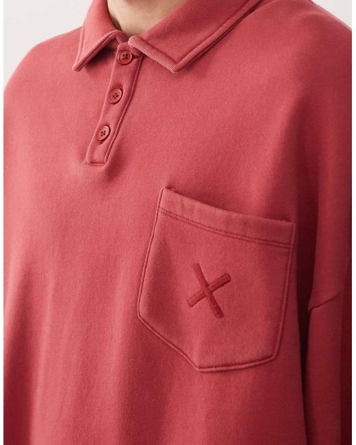 Collusion Red Unisex Boxy Polo Sweatshirt