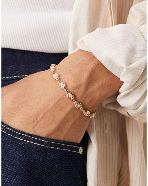 ASOS Blue Molten Link Bracelet With Pearls for men