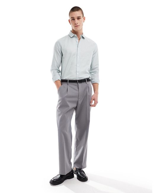 ASOS Gray Regular Smart Linen Shirt With Penny Collar for men