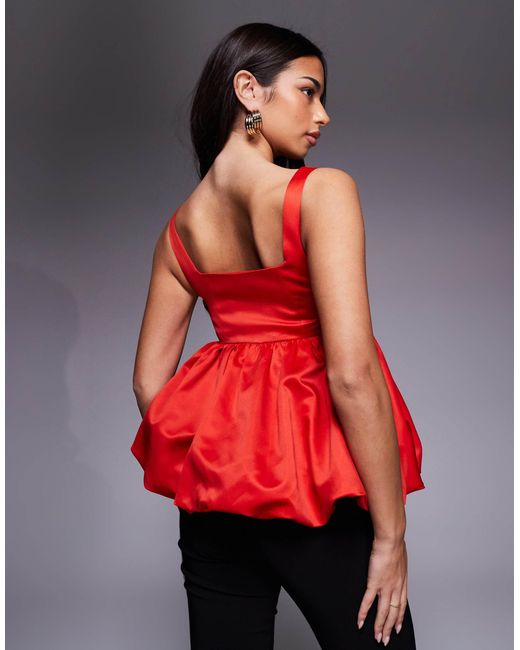 ASOS Red Satin Bubble Peplum Cami Top