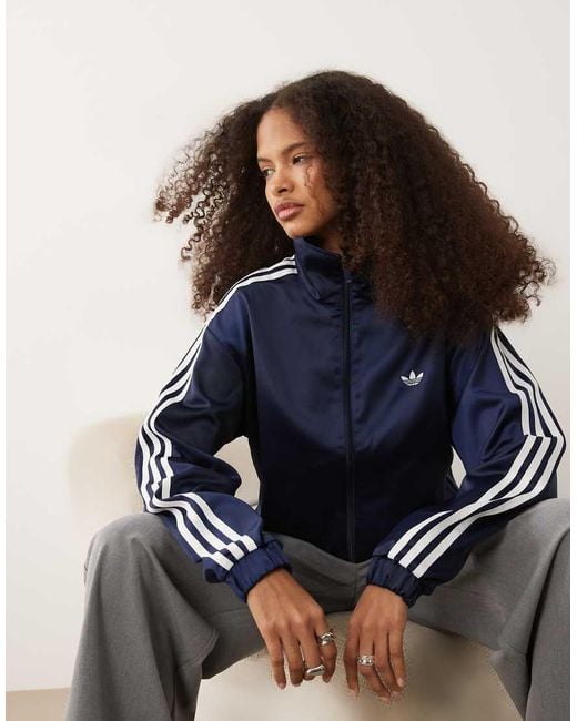 Adidas Originals Blue Satin Firebird Track Top With Lace Hem