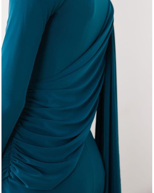 ASOS Blue Long Sleeve Slinky Draped Maxi Dress
