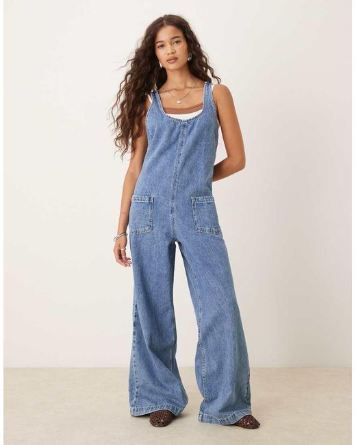 ASOS Blue Denim Dungaree Jumpsuit With Cross Back