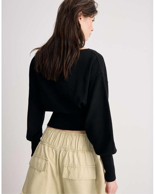 Stradivarius Black Asymmetric Ribbed Hem Knit Sweater