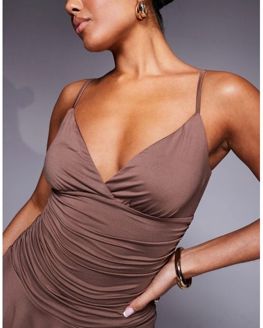 Princess Polly Brown Cami Ruched Waist Ruffle Skirt Mini Dress