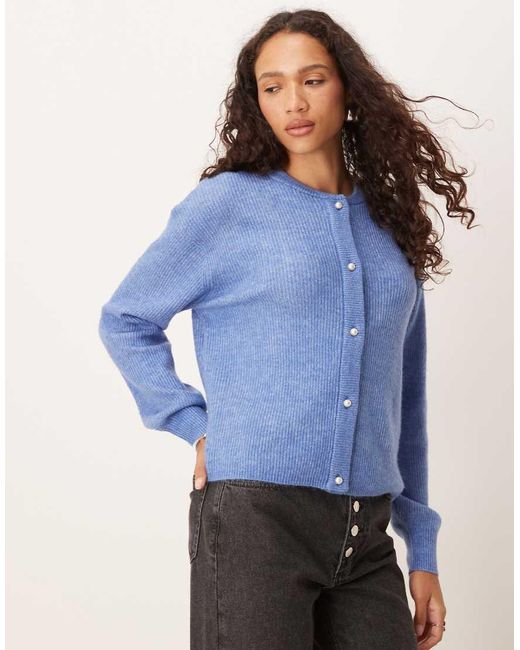 Jdy Geribbeld Vest Met Parelknopen in het Blue