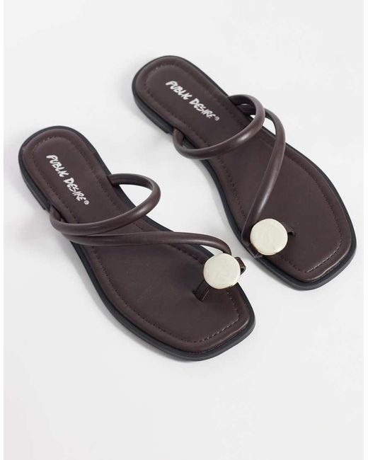 Public Desire Brown Farron Flat Sandals With Faux-stone Appliqué