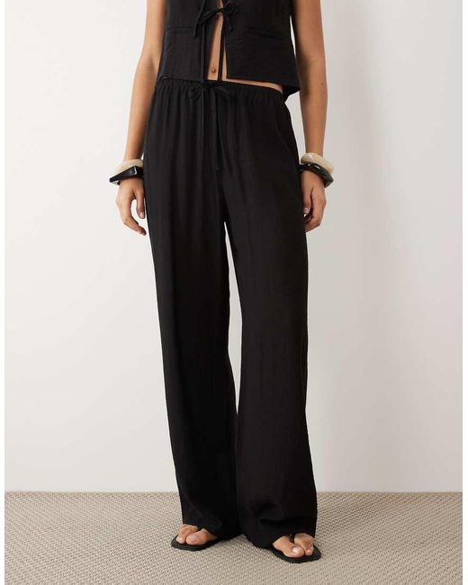 Kaiia Black Exclusive Wide Leg Pants With Linen