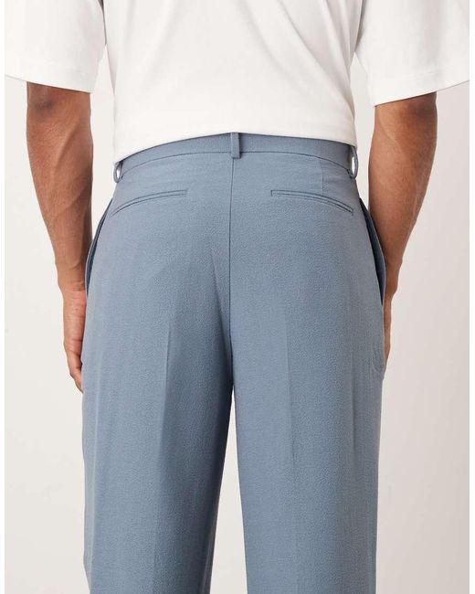 Pantalones De Traje Azules De Pernera Ancha De Tejido Texturizado De -Negro ASOS de hombre de color Blue