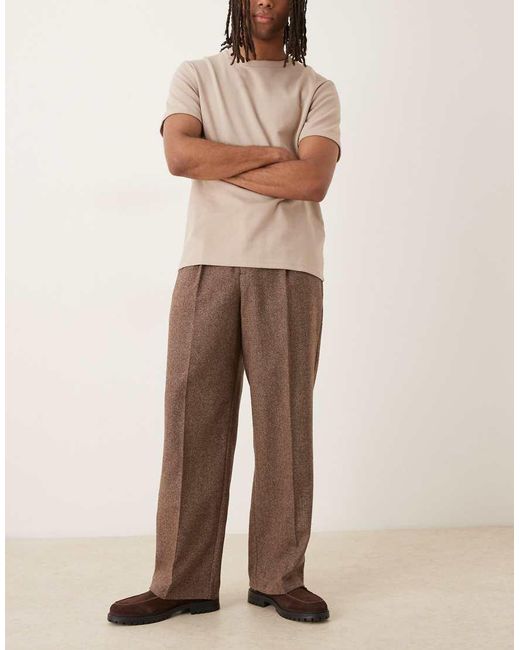 Pantalones De Vestir Marrones De Pernera Ancha Con Pinzas Y Cintura Elástica De Mezcla De Lana De ASOS de hombre de color Natural