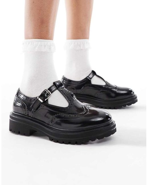 SEQWL Black Jeep Mary Janes With Broguing Detail