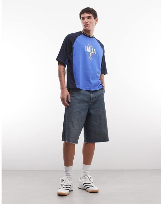 ASOS Blue Boxy Oversized T-Shirt With Italy Football Graphic for men