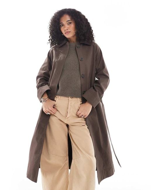 New Look Natural Contrast Collar Trench Coat