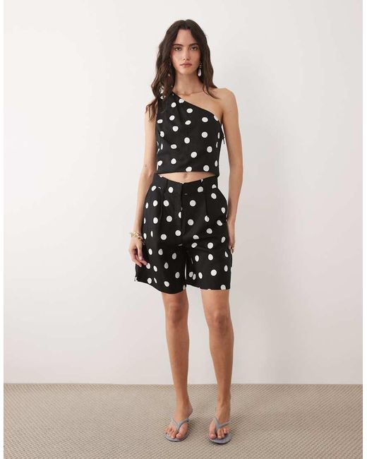 Mango Black Abrei Linen Mix One Shoulder Crop Top