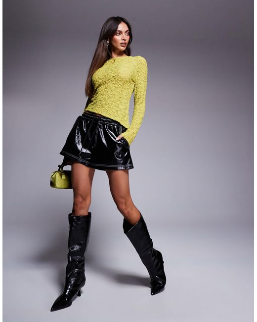 ASOS Yellow Lace Mesh Top With Asymmetric Hem