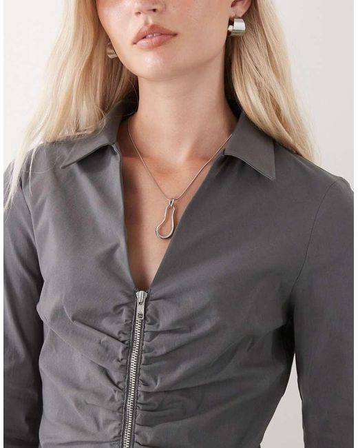 Collusion Gray Tailored Bengaline Ruched Fitted Shirt Co-ord
