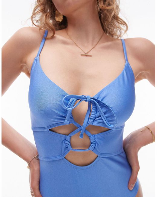 TOPSHOP Blue Shiny Mix And Match Cut Out Swimsuit