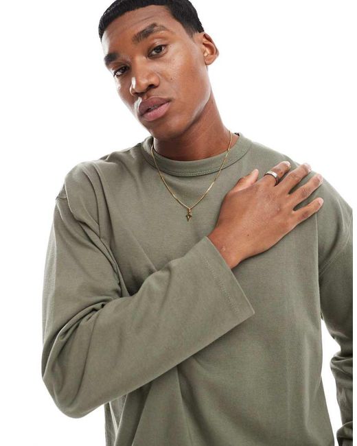 ASOS Green Heavyweight Oversized Boxy Long Sleeve T-Shirt for men
