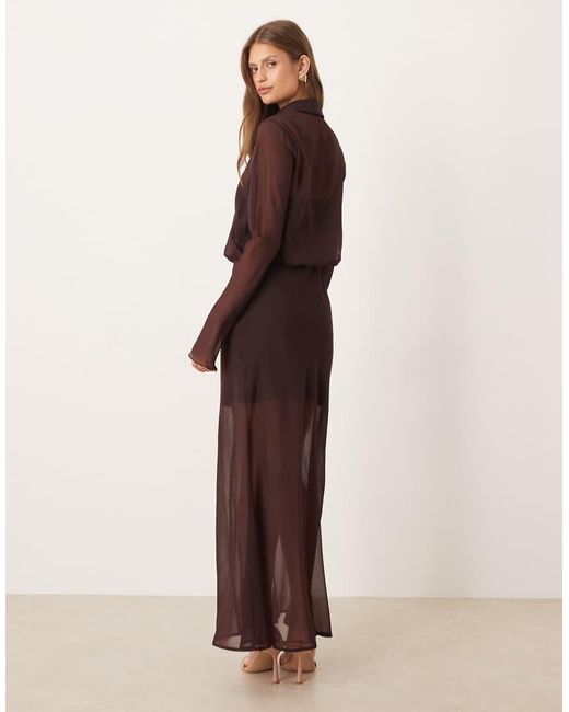 ASOS Brown Sheer Midi Shirt Dress