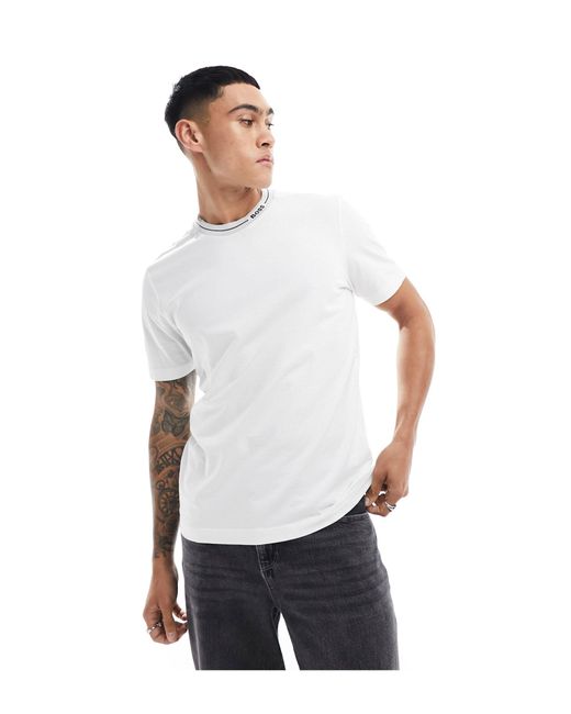 Boss White Logo Tape Neck T-shirt for men