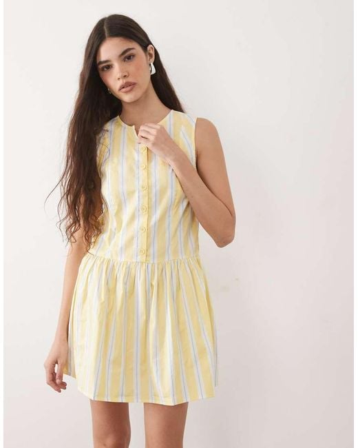 New Look Natural Stripe Frill Waist Poplin Mini Dress