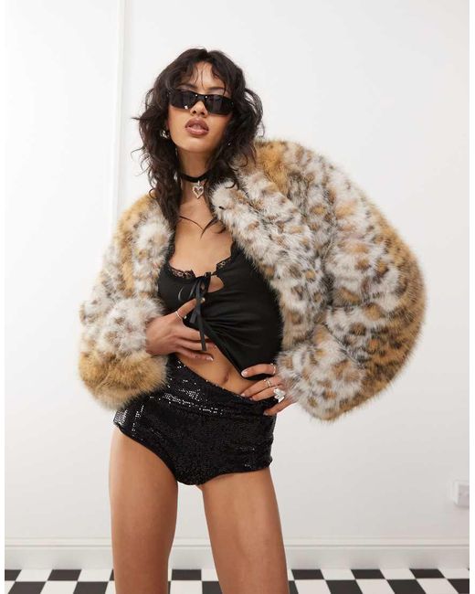 Monki Brown Faux Fur Jacket With Hook And Bar Front