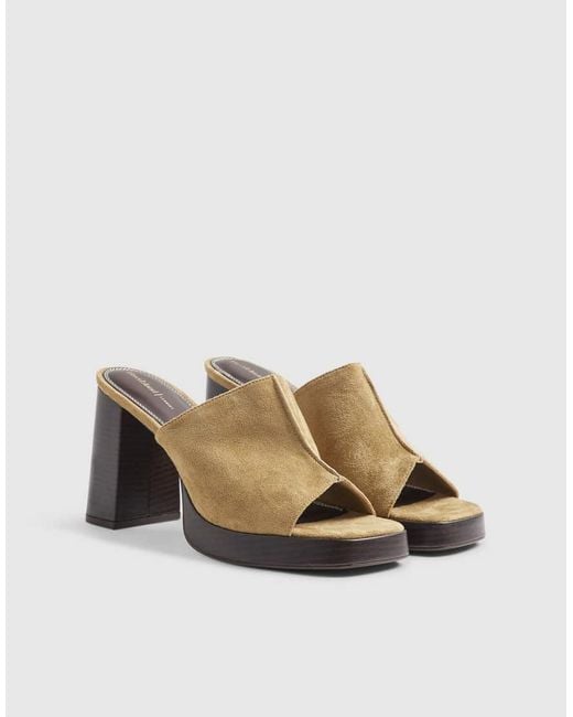 River Island Natural Faux Suede Heeled Mule Sandals