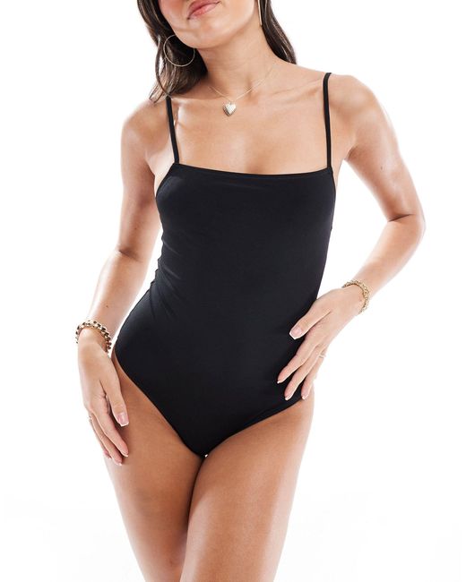& Other Stories Black Square Neck Swimsuit With Low Back