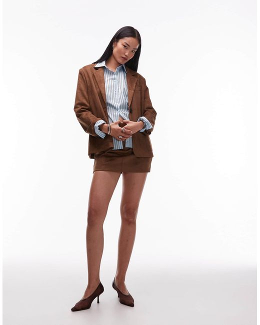 4th & Reckless Brown Plus Faux Suede Pocket Front Tailored Blazer
