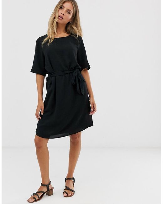 Jdy Black Tie Waist Shift Mini Dress