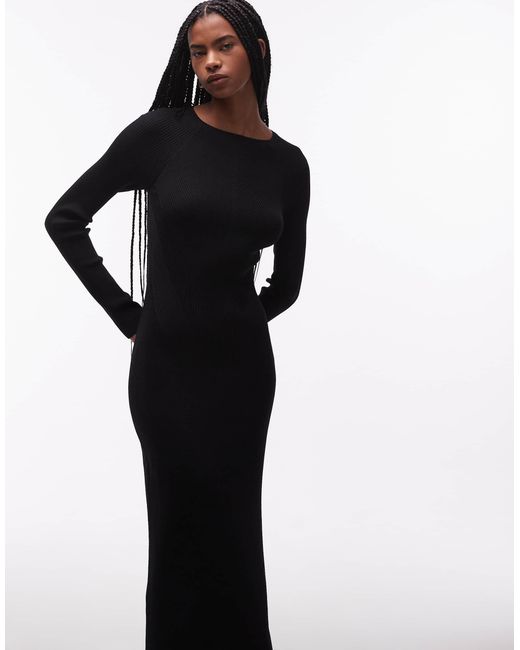 Open Back Low Back Maxi Dress Uk Other Stories Women's Black Ribbed  Structured Knit Maxi Dress With Cuff Detail