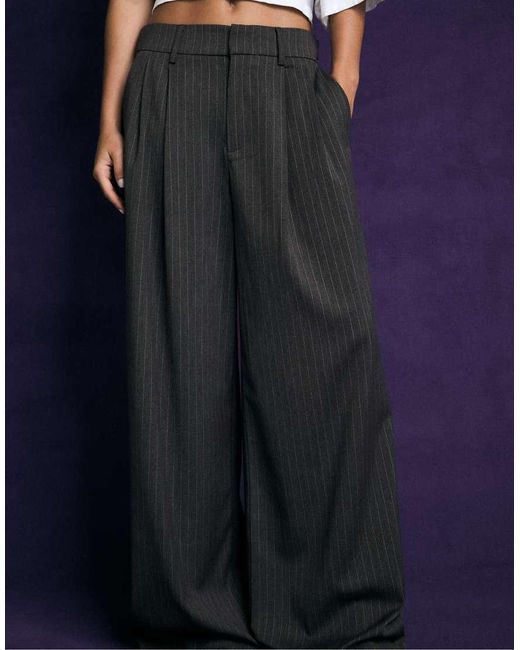 Stradivarius Blue Striped Wide-leg Trousers